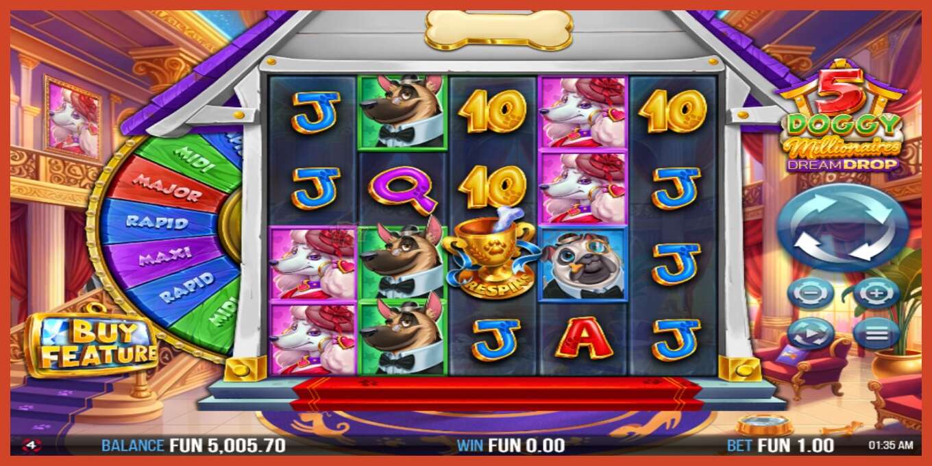 Slot screenshot: 5 Doggy Millionaires Dream Drop no deposit, number - 2