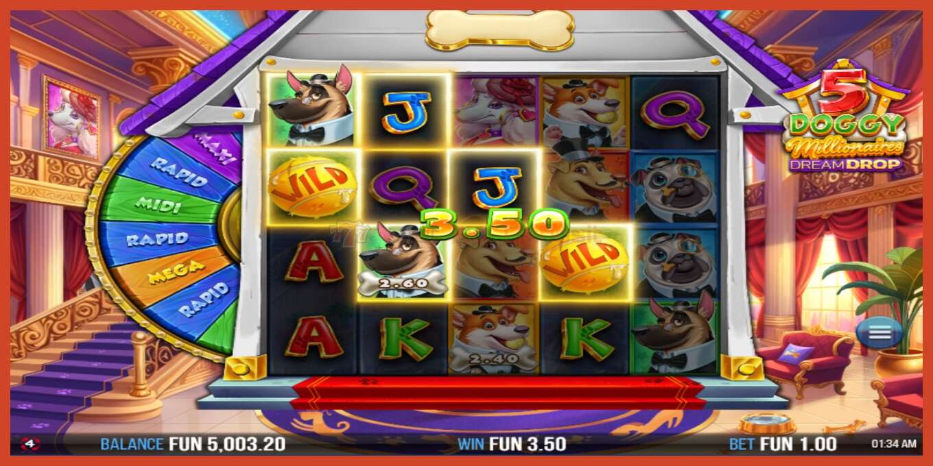 Slot screenshot: 5 Doggy Millionaires Dream Drop no deposit, number - 3