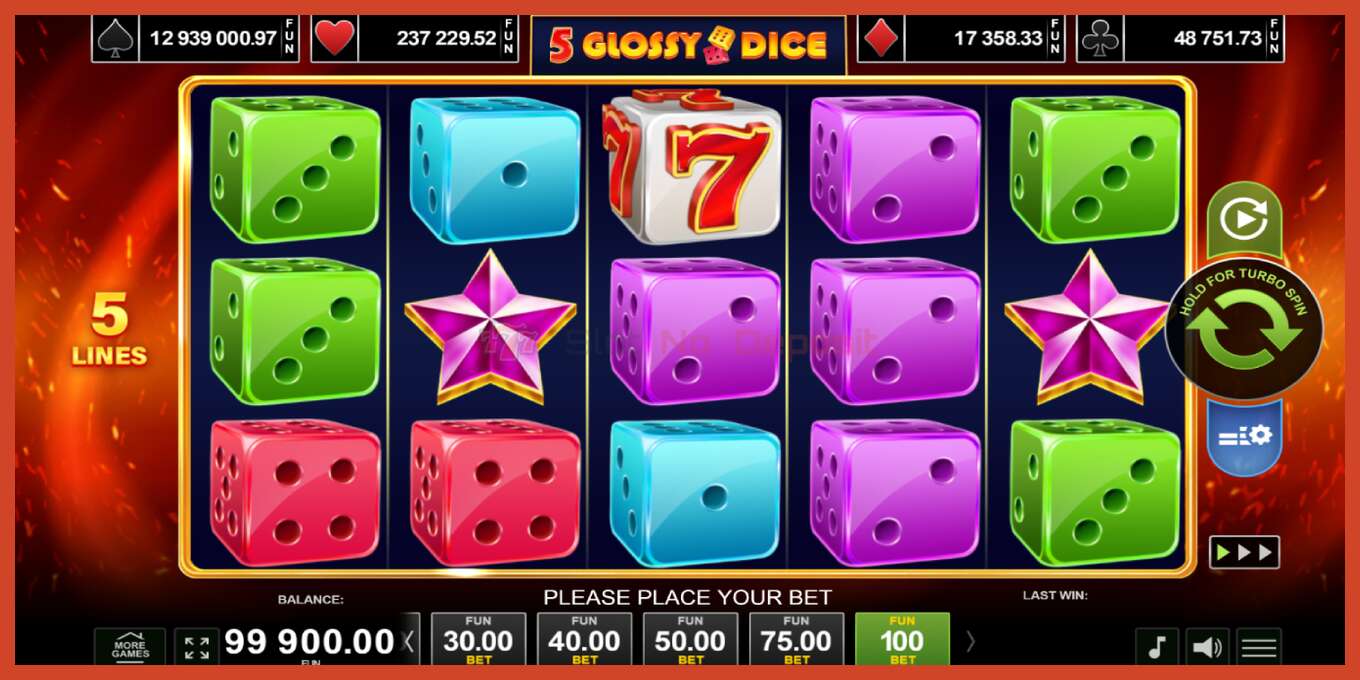 Slot screenshot: 5 Glossy Dice bez depozita, broj - 1