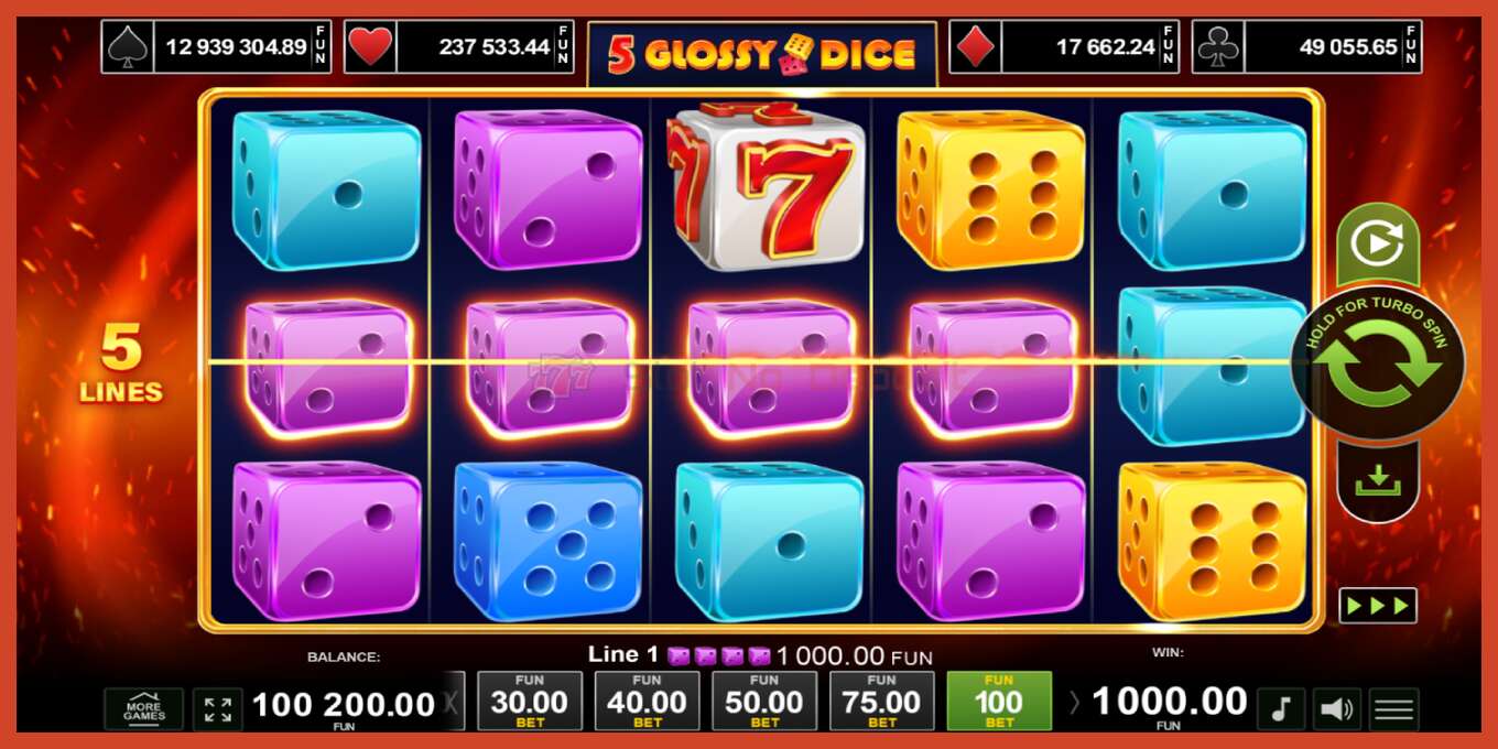 Slot screenshot: 5 Glossy Dice bez depozita, broj - 3