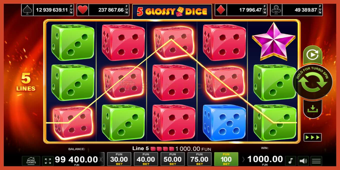 Slot screenshot: 5 Glossy Dice bez depozita, broj - 4