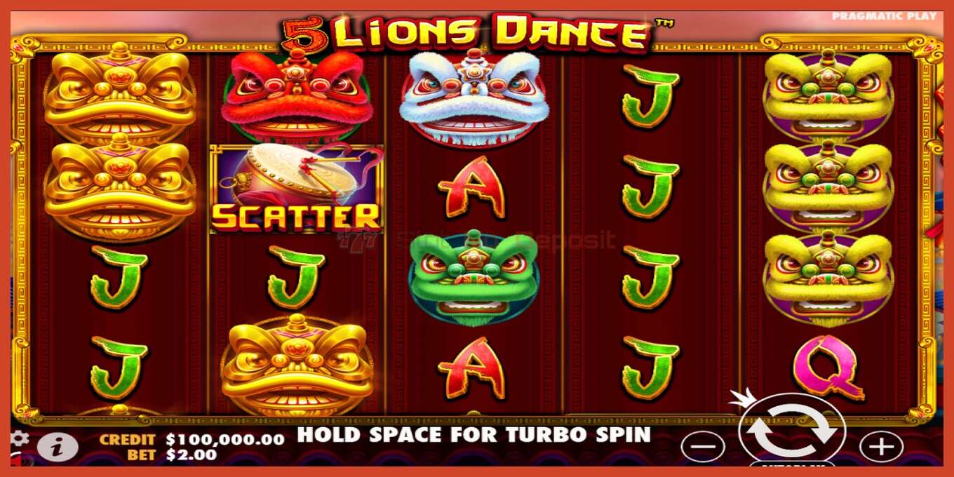 Slot screenshot: 5 Lions Dance no deposit, number - 1