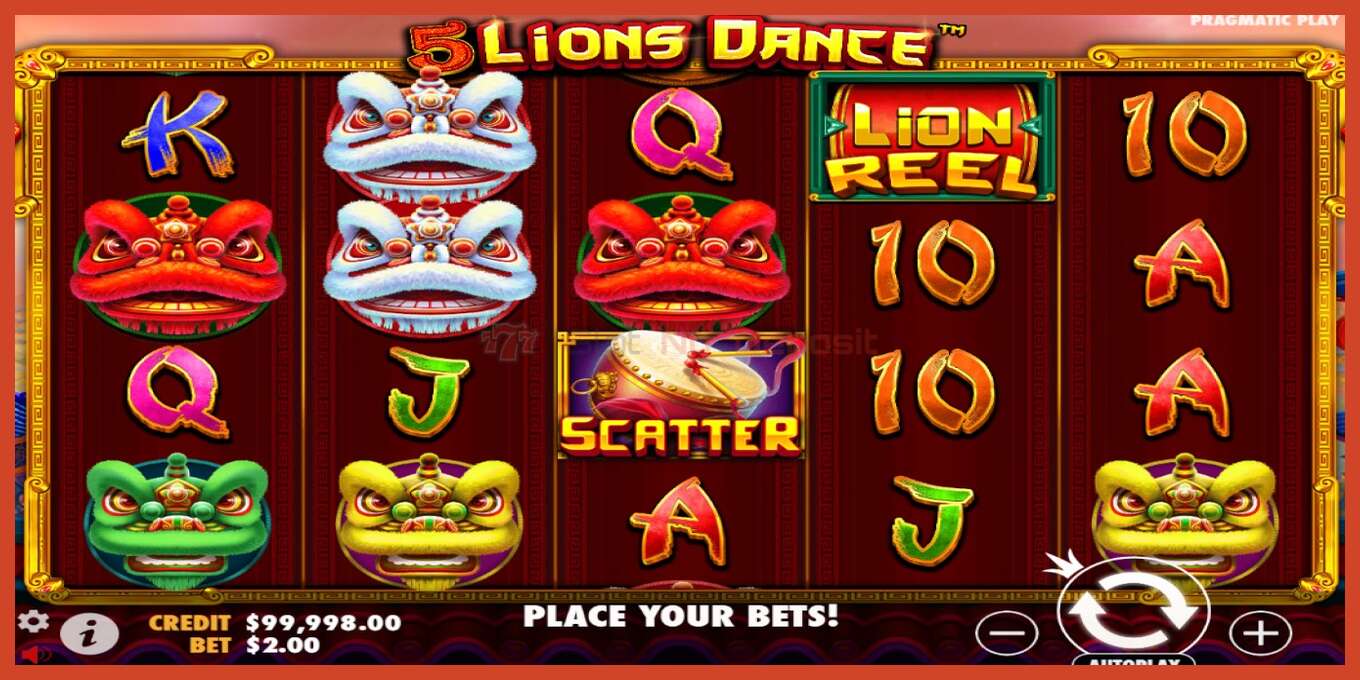 Slot screenshot: 5 Lions Dance no deposit, number - 2