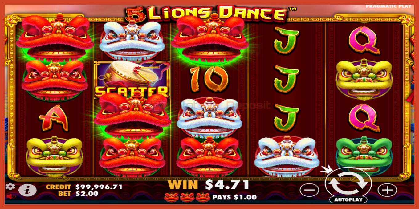 Slot screenshot: 5 Lions Dance no deposit, number - 3