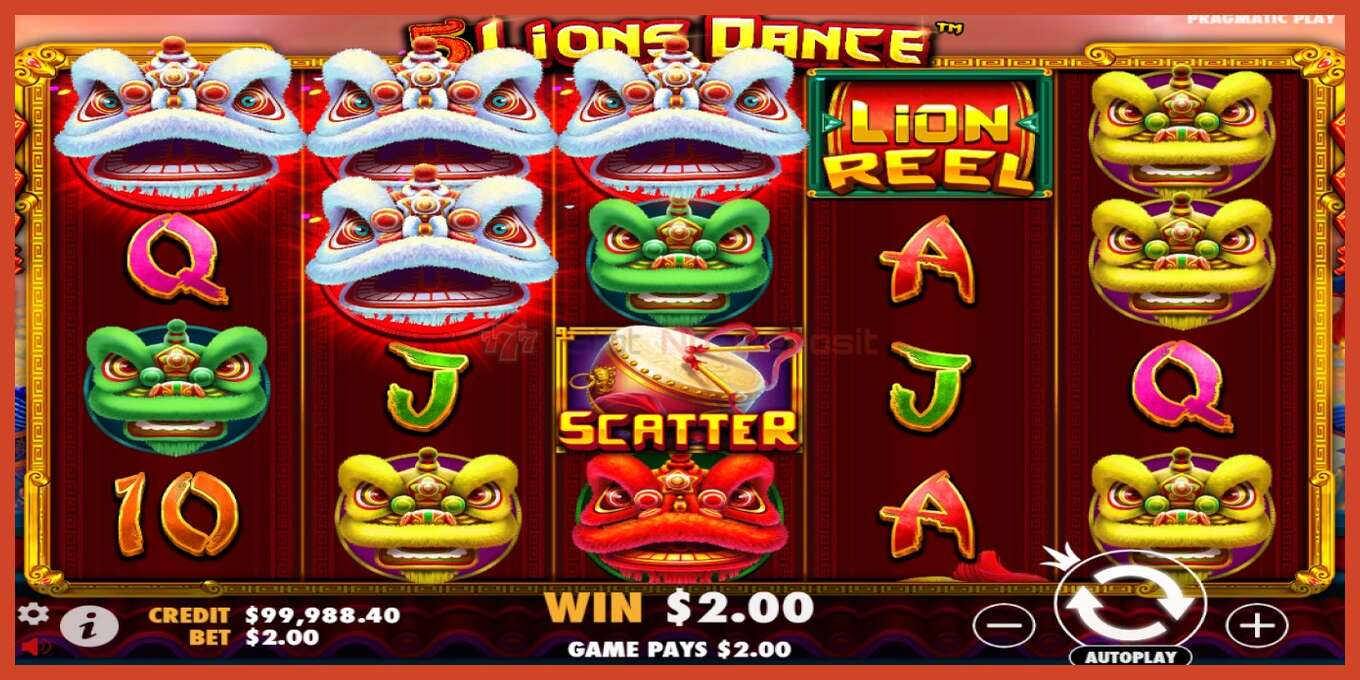 Slot screenshot: 5 Lions Dance no deposit, number - 4