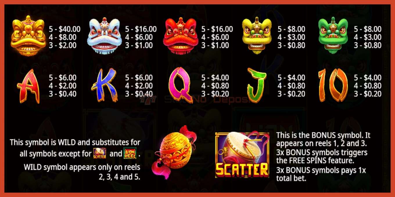 Slot screenshot: 5 Lions Dance no deposit, number - 5