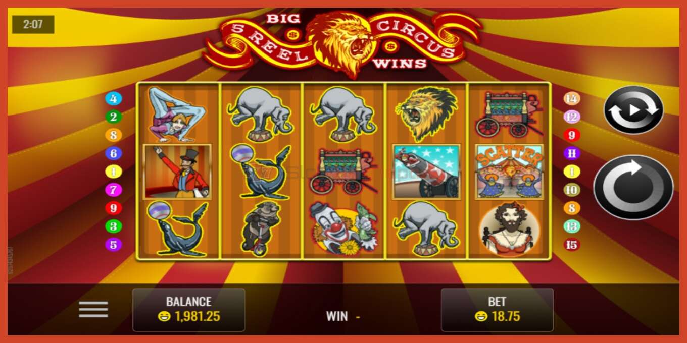 Slot screenshot: 5 Reel Circus no deposit, number - 1