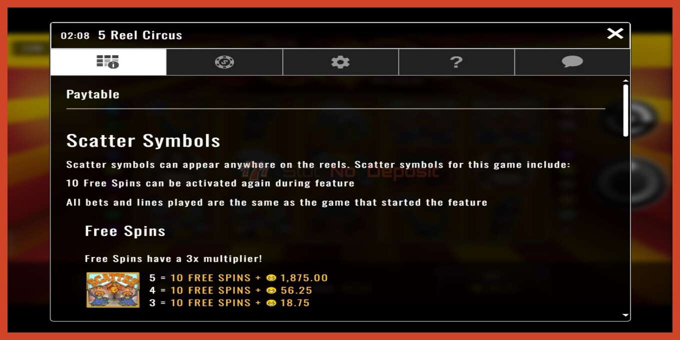 Schermata della fessura: 5 Reel Circus nessun deposito, numero - 3