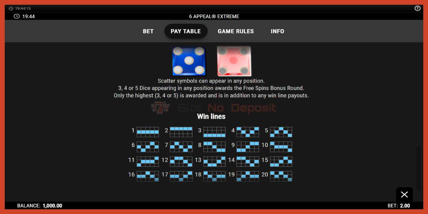 Slot ekran görüntüsü: 6 Appeal Extreme depozit yoxdur, nömrə - 7