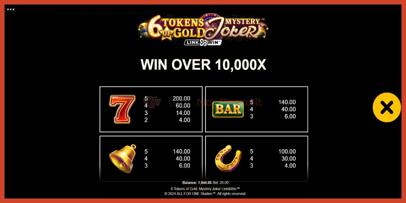 Slot skrinshoti: 6 Tokens of Gold: Mystery Joker Link & Win depozit yoq, raqam - 5