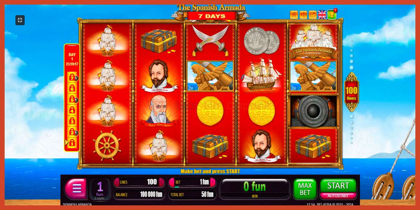 Slot screenshot: 7 Days Spanish Armada no deposit, number - 1