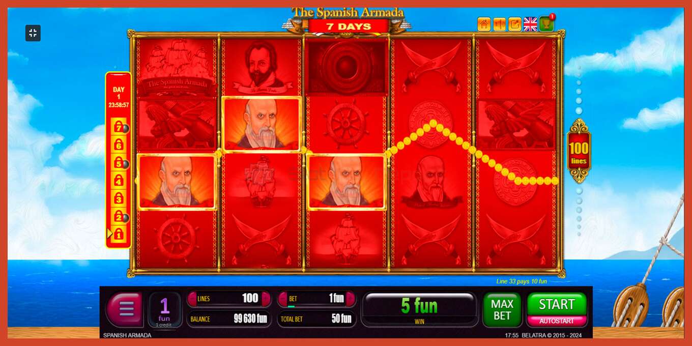 Slot screenshot: 7 Days Spanish Armada no deposit, number - 3