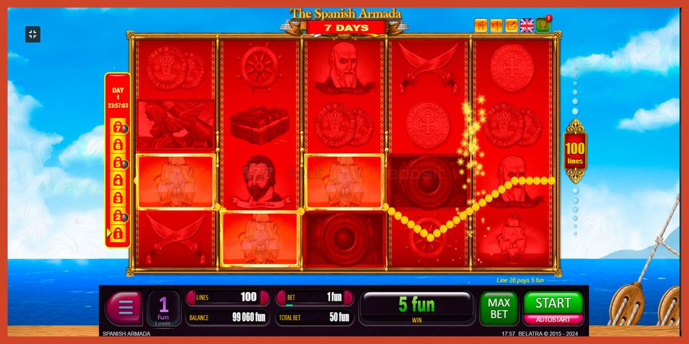 Slot screenshot: 7 Days Spanish Armada no deposit, number - 7