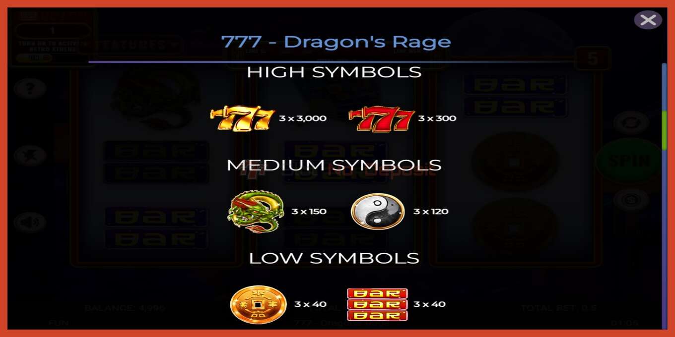 Slot screenshot: 777 - Dragons Rage no deposit, number - 5