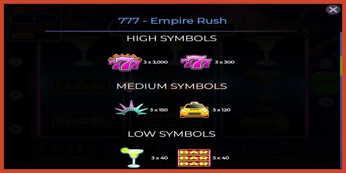 Pesa ekraanipilt: 777 Empire Rush deposiiti pole, number - 5