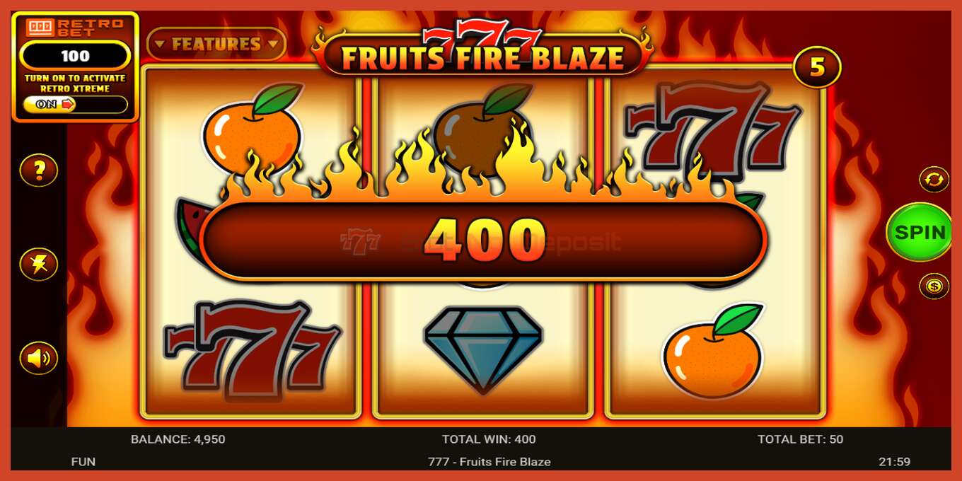 Pesa ekraanipilt: 777 - Fruits Fire Blaze deposiiti pole, number - 4