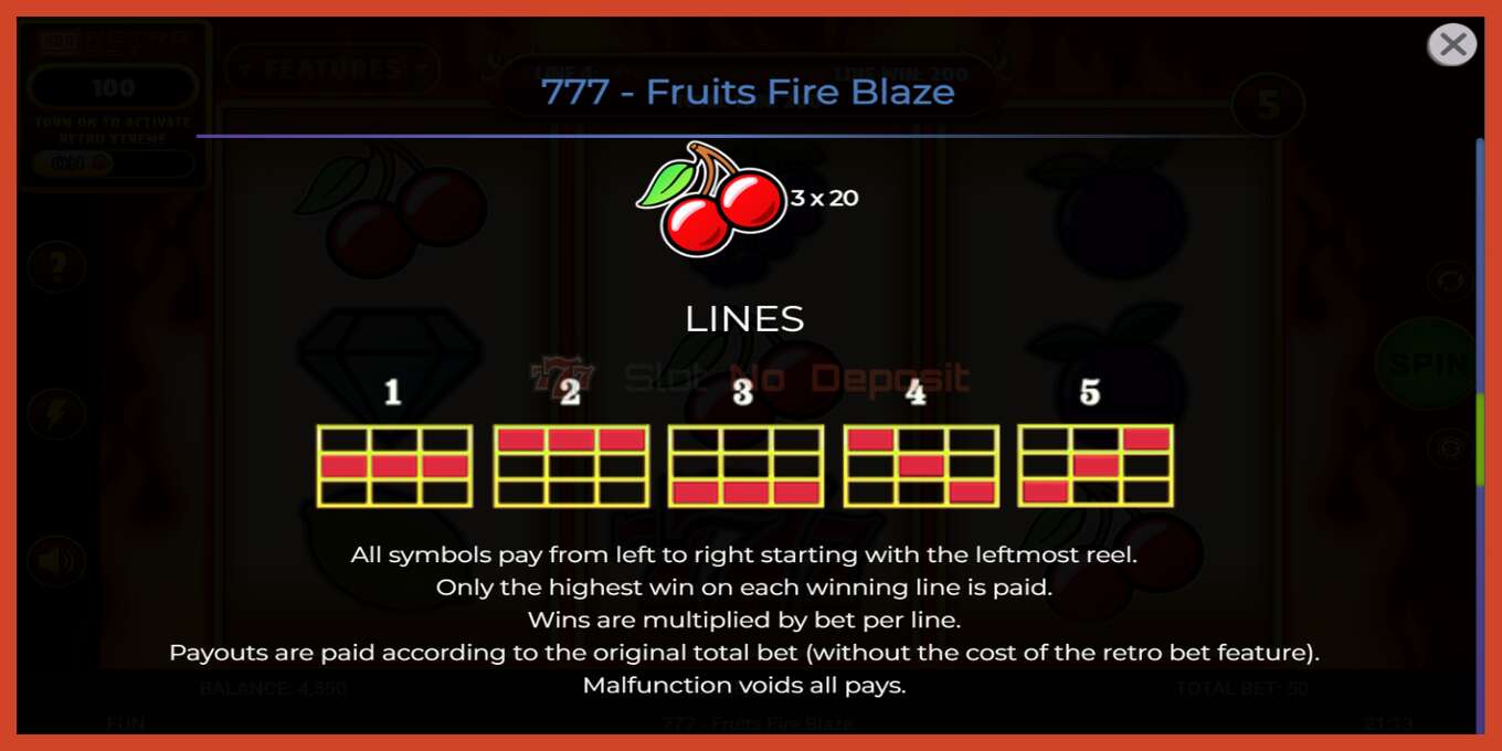 Pesa ekraanipilt: 777 - Fruits Fire Blaze deposiiti pole, number - 7