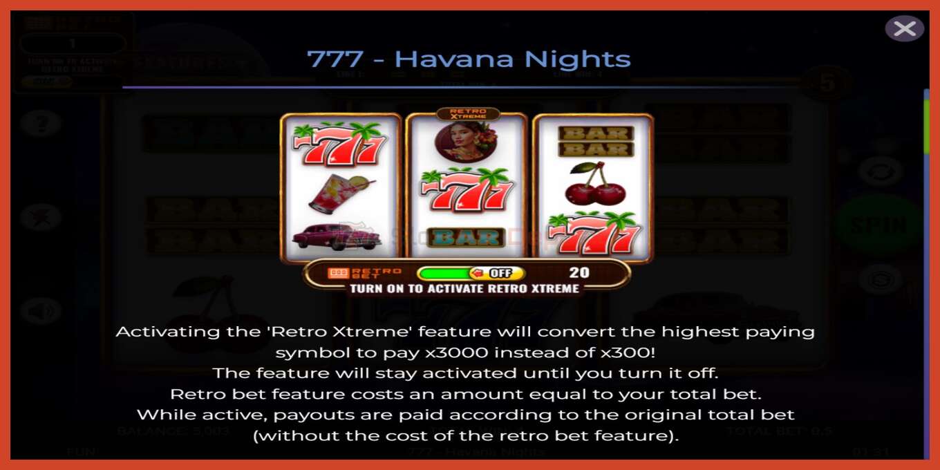 Slot screenshot: 777 - Havana Nights no deposit, number - 4