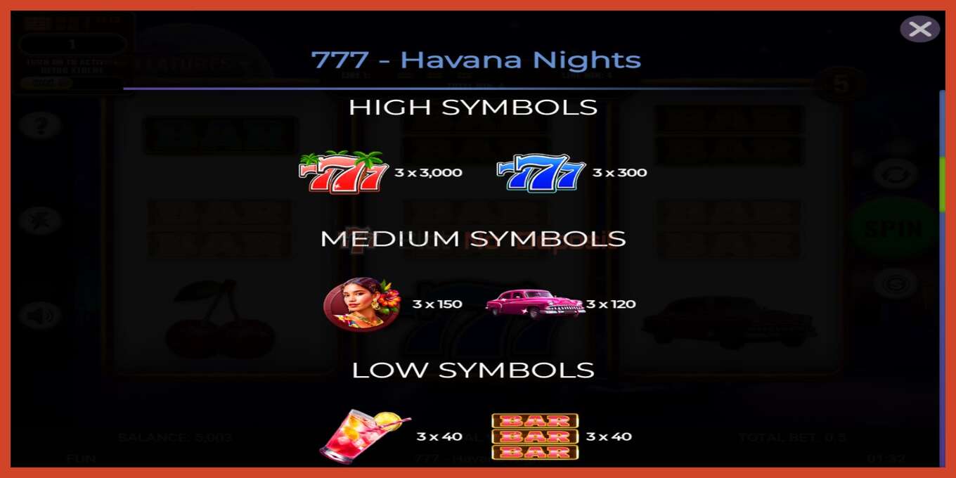 Slot screenshot: 777 - Havana Nights no deposit, number - 5