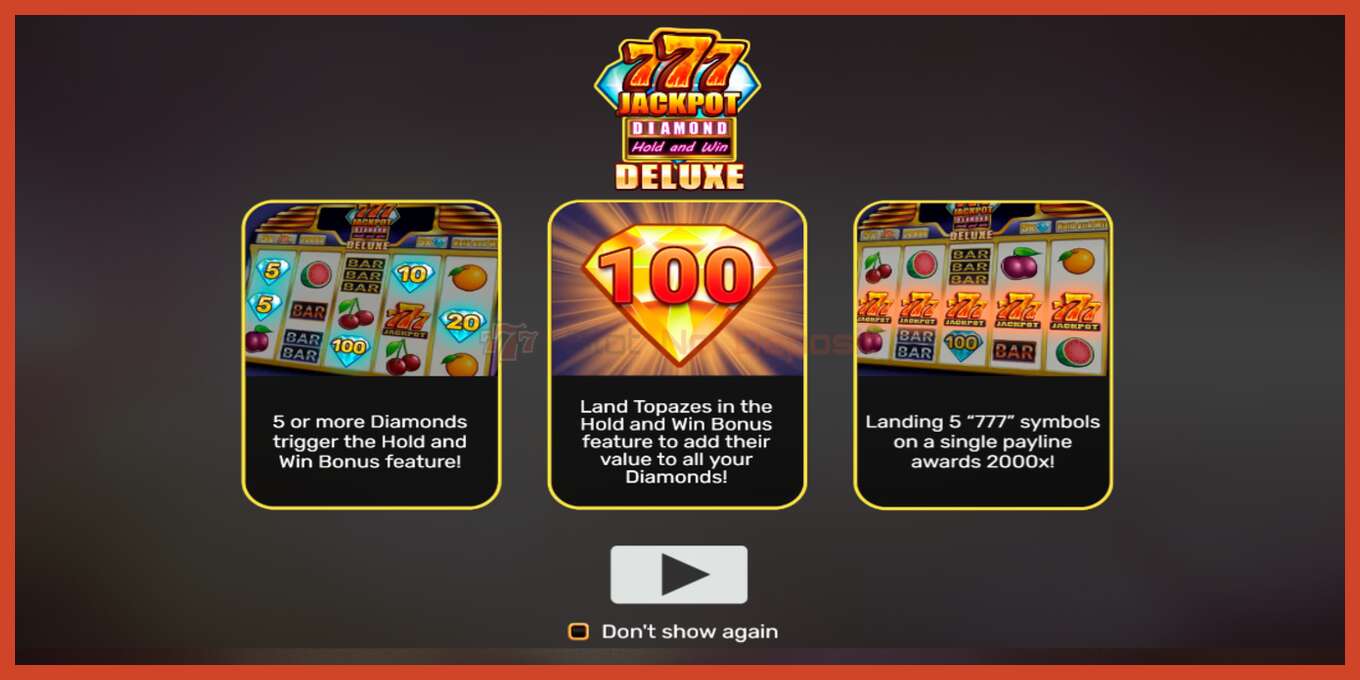 Στιγμιότυπο οθόνης υποδοχής: 777 Jackpot Diamond Hold and Win Deluxe χωρίς κατάθεση, αριθμός - 1