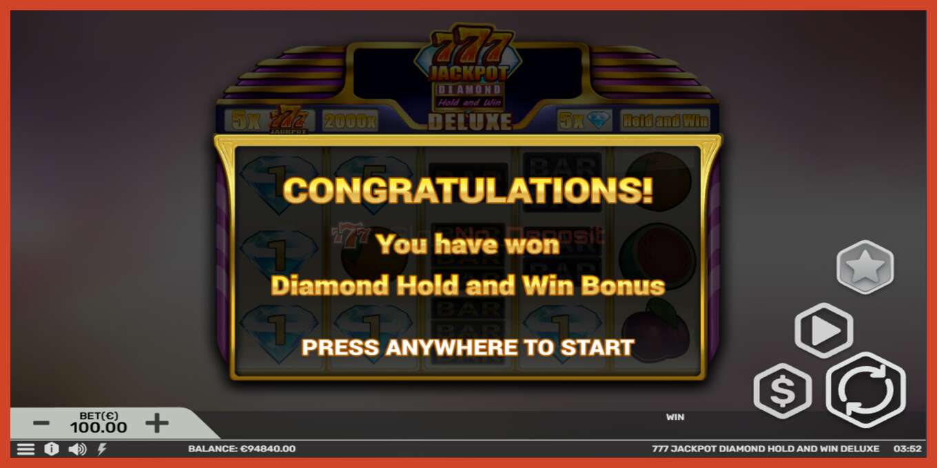 Στιγμιότυπο οθόνης υποδοχής: 777 Jackpot Diamond Hold and Win Deluxe χωρίς κατάθεση, αριθμός - 4