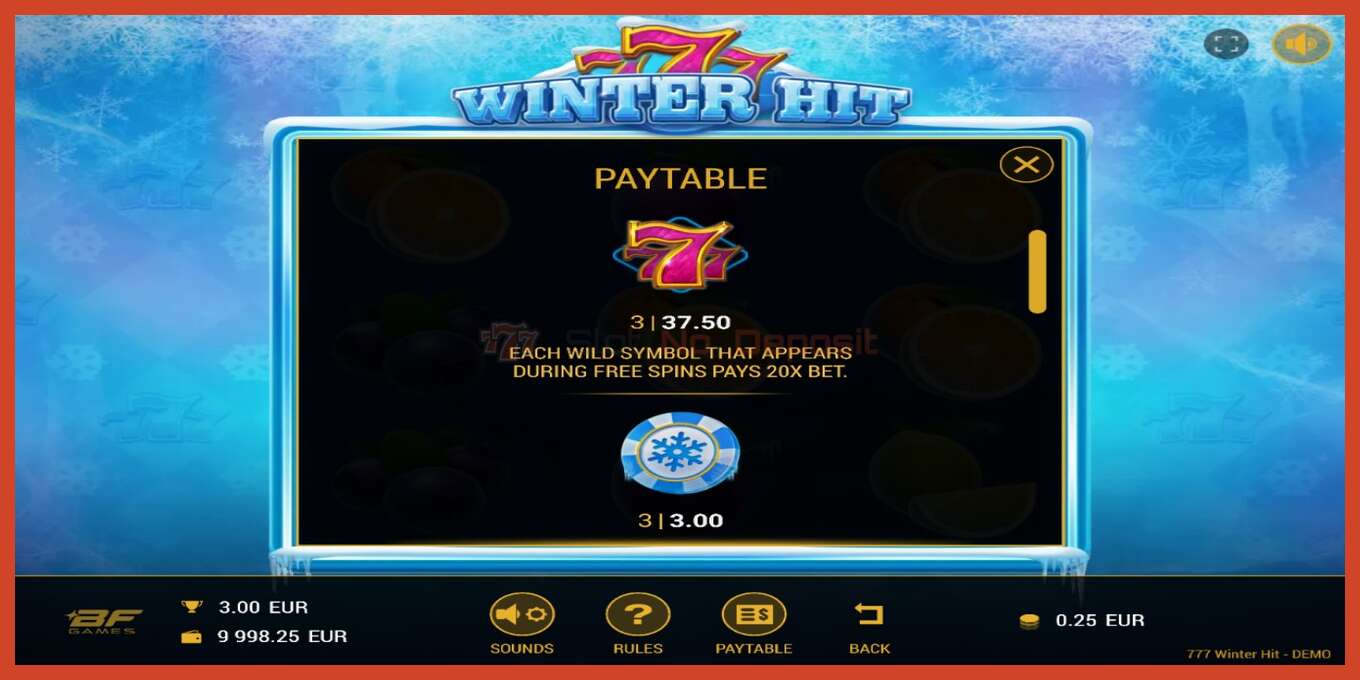 Slot screenshot: 777 Winter Hit no deposit, number - 3