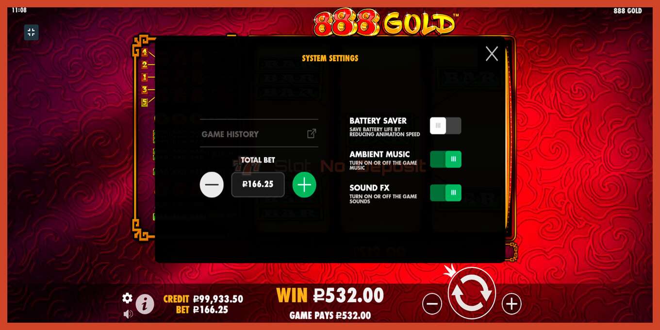 Slot screenshot: 888 Gold no deposit, number - 5