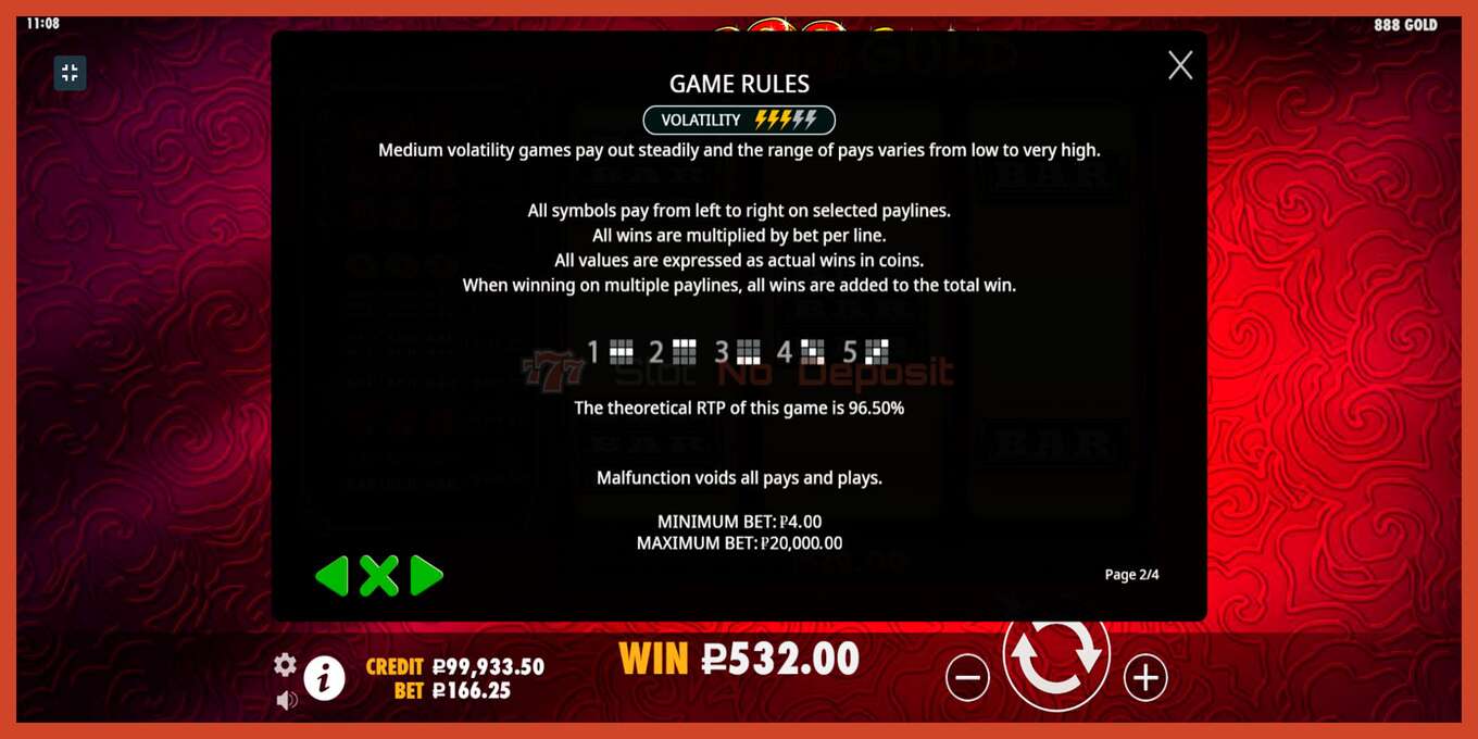 Slot screenshot: 888 Gold no deposit, number - 7