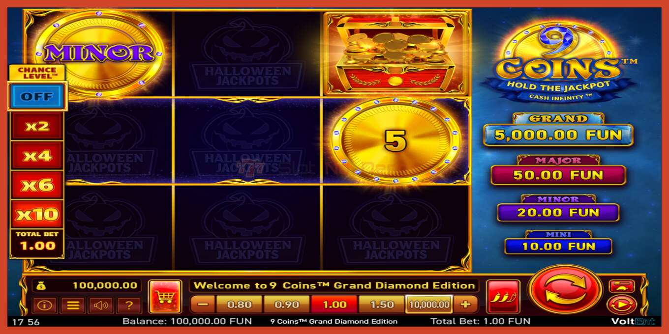 Slot skärmdump: 9 Coins Grand Diamond Edition Halloween Jackpots ingen insättning, antal - 2