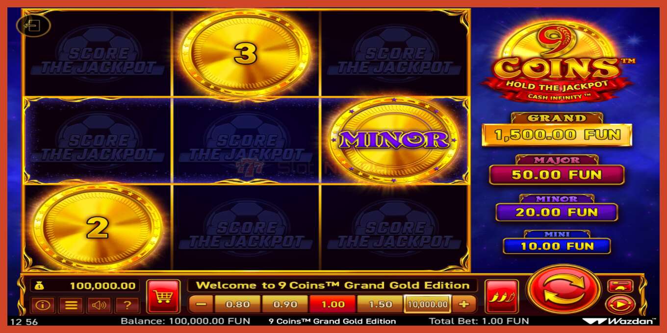 Снимак екрана слота: 9 Coins Grand Gold Edition Score The Jackpot без депозита, број - 2