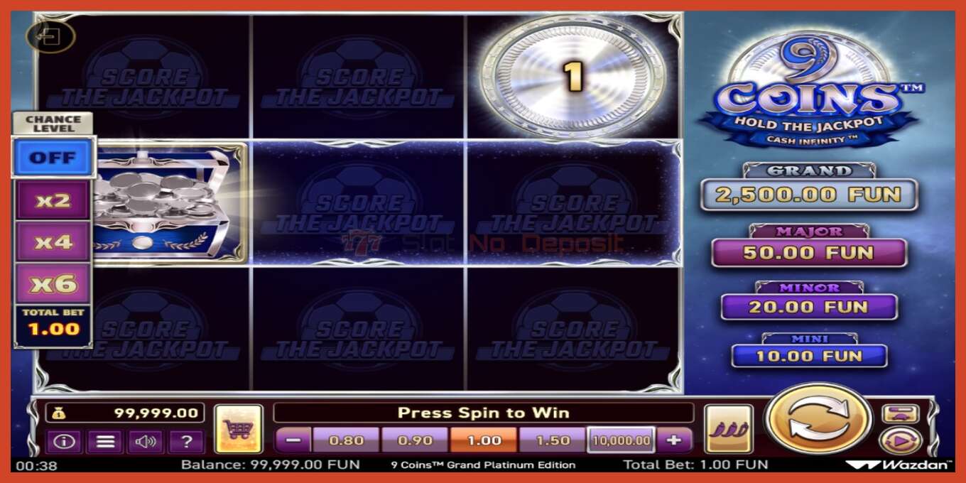 老虎机截图: 9 Coins Grand Platinum Edition Score The Jackpot 没有押金, 数字 - 2