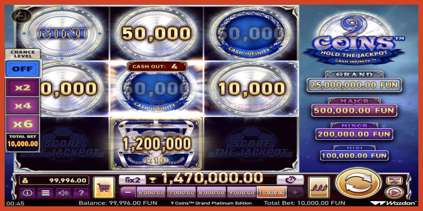 老虎机截图: 9 Coins Grand Platinum Edition Score The Jackpot 没有押金, 数字 - 3