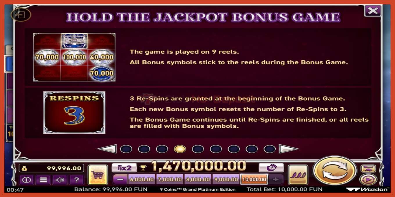 老虎机截图: 9 Coins Grand Platinum Edition Score The Jackpot 没有押金, 数字 - 4