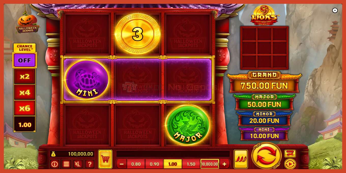 Captură de ecran pentru slot: 9 Lions Halloween Jackpots fara depozit, număr - 2