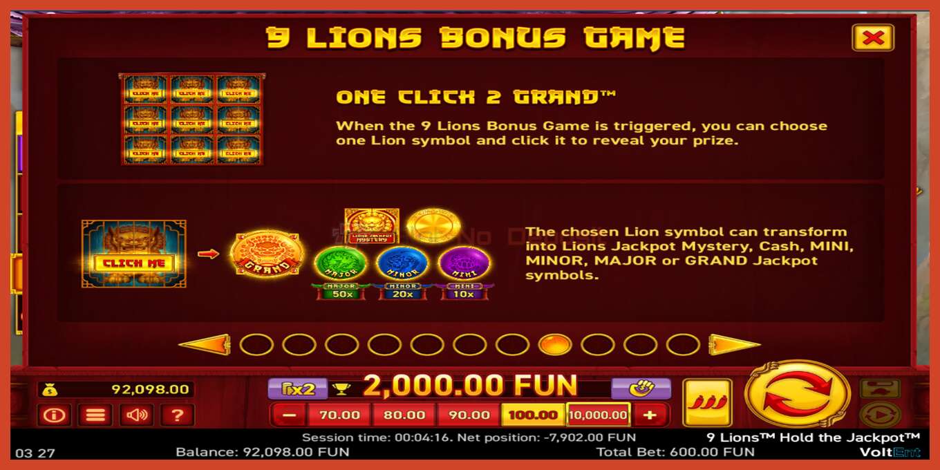 Schermafbeelding van slot: 9 Lions: Hold The Jackpot geen aanbetaling, nummer - 3