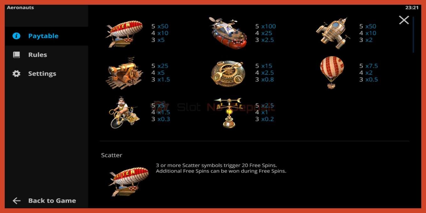 Tangkapan layar slot: Aeronauts tidak ada setoran, nomor - 4