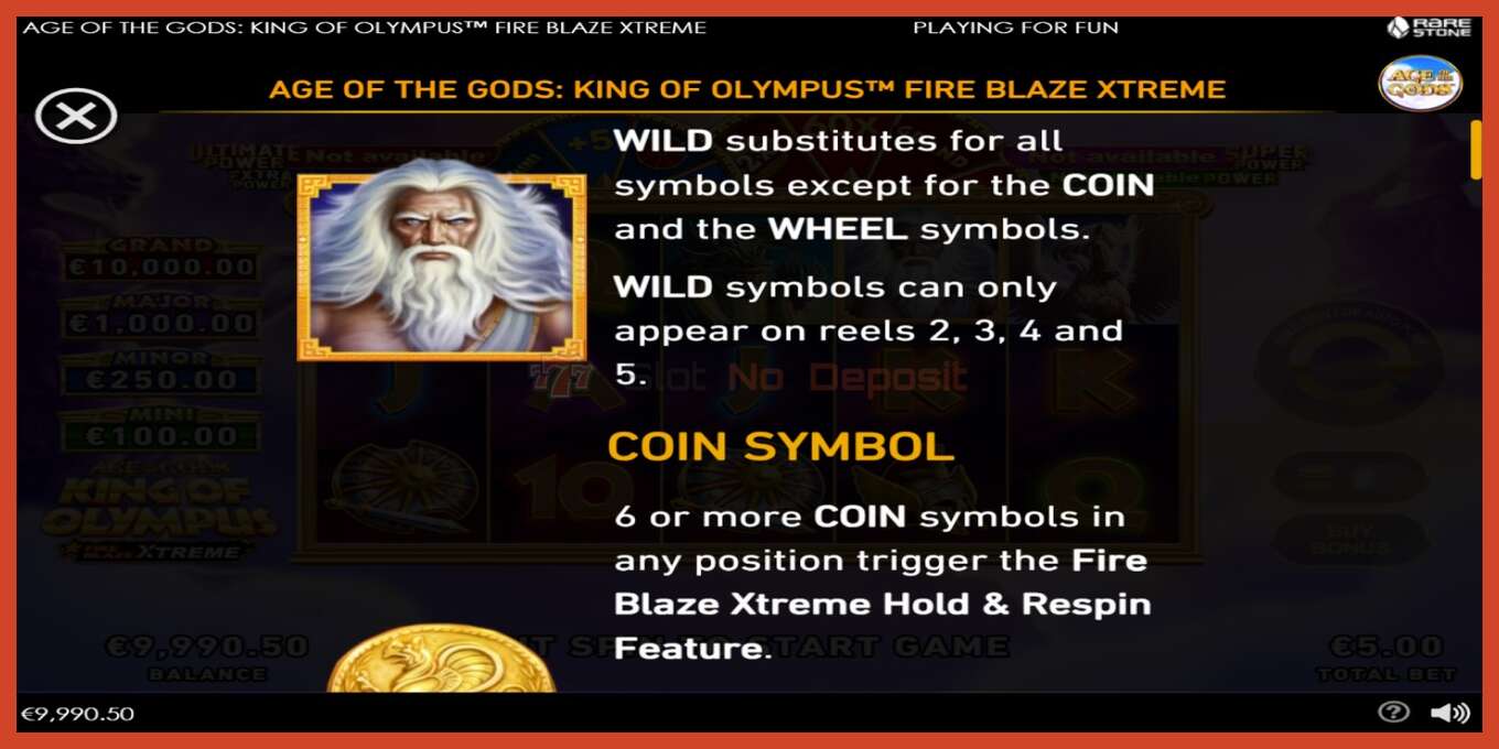 Слика од екранот на слотот: Age of the Gods: King of Olympus Fire Blaze Xtreme без депозит, број - 4