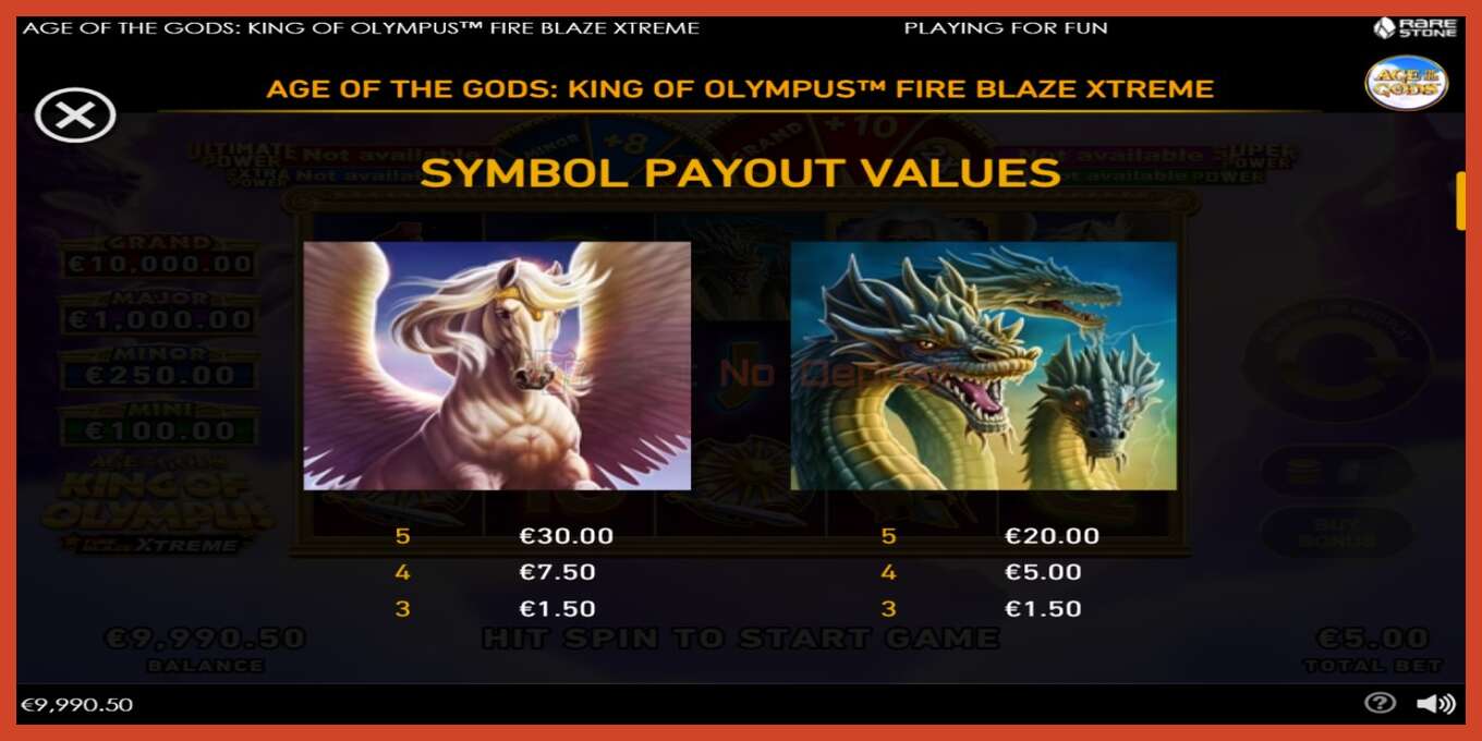 Слика од екранот на слотот: Age of the Gods: King of Olympus Fire Blaze Xtreme без депозит, број - 6