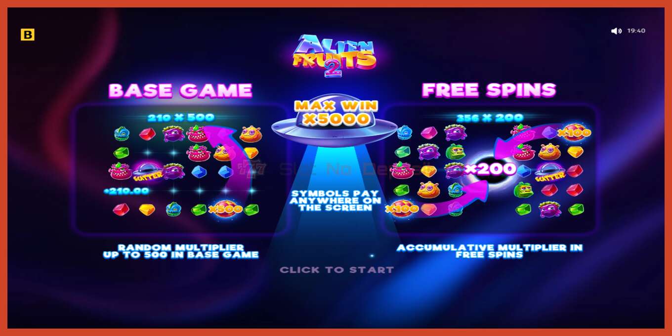 Slot screenshot: Alien Fruits 2 no deposit, number - 1