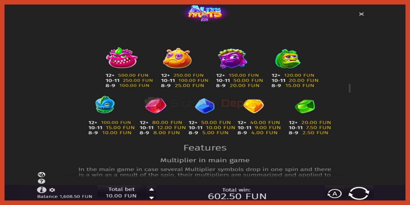 Slot screenshot: Alien Fruits 2 no deposit, number - 6