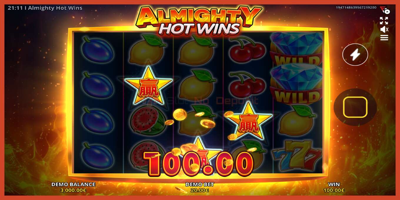 Snímka obrazovky slotu: Almighty Hot Wins žiadny vklad, číslo - 3