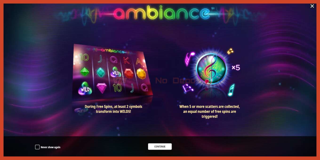 Slot screenshot: Ambiance no deposit, number - 1