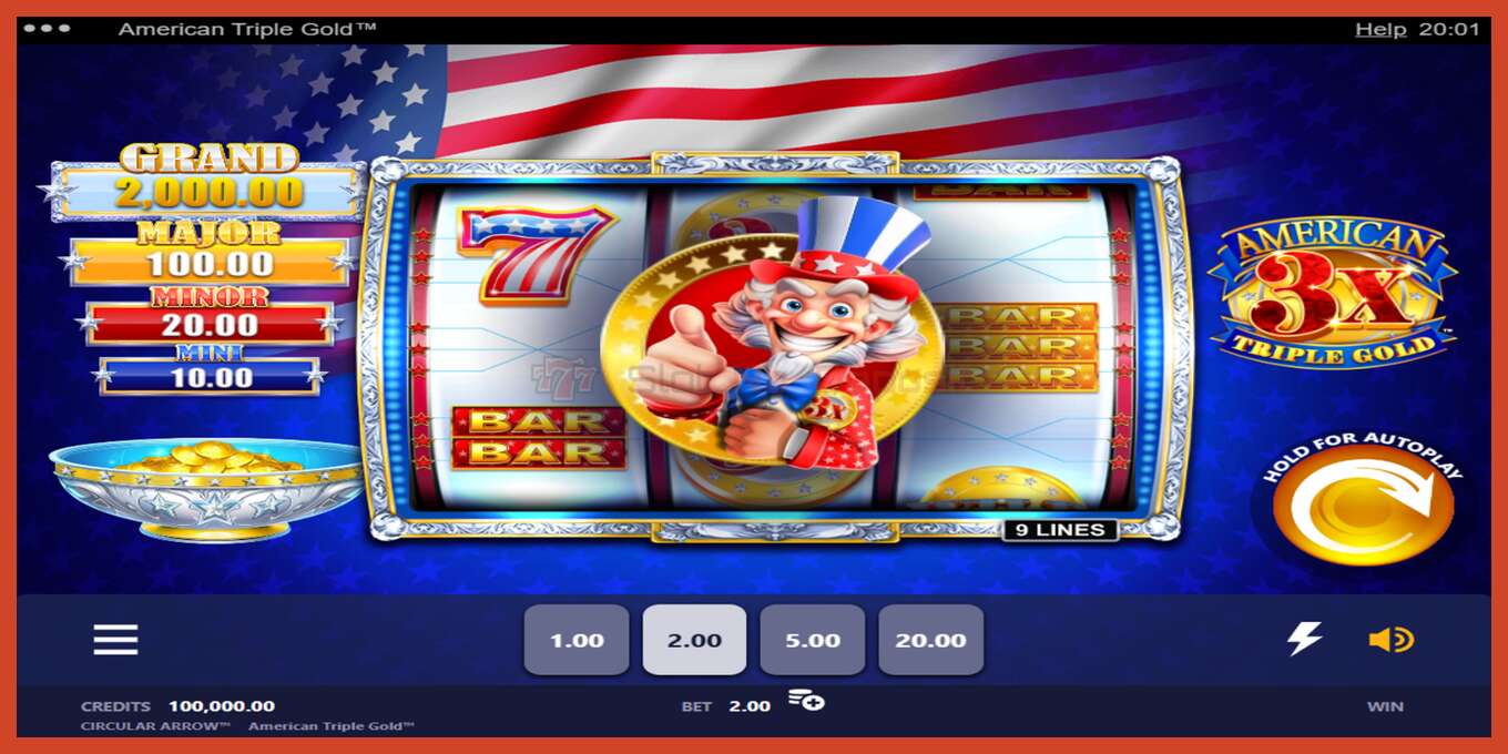 Slot screenshot: American Triple Gold no deposit, number - 1