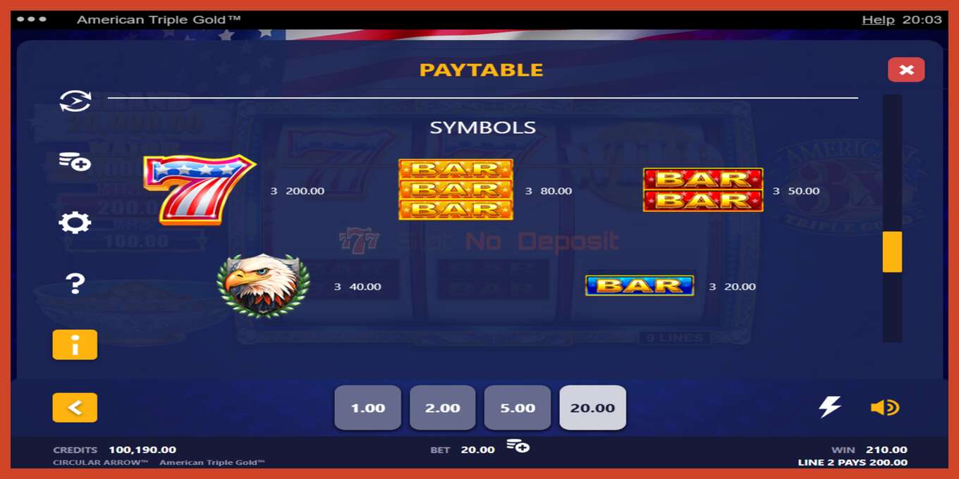 Slot screenshot: American Triple Gold no deposit, number - 4