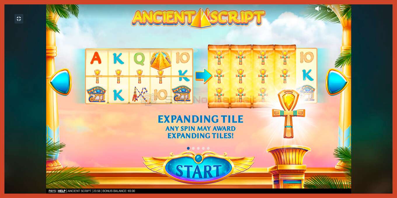 Slot screenshot: Ancient Script no deposit, number - 1