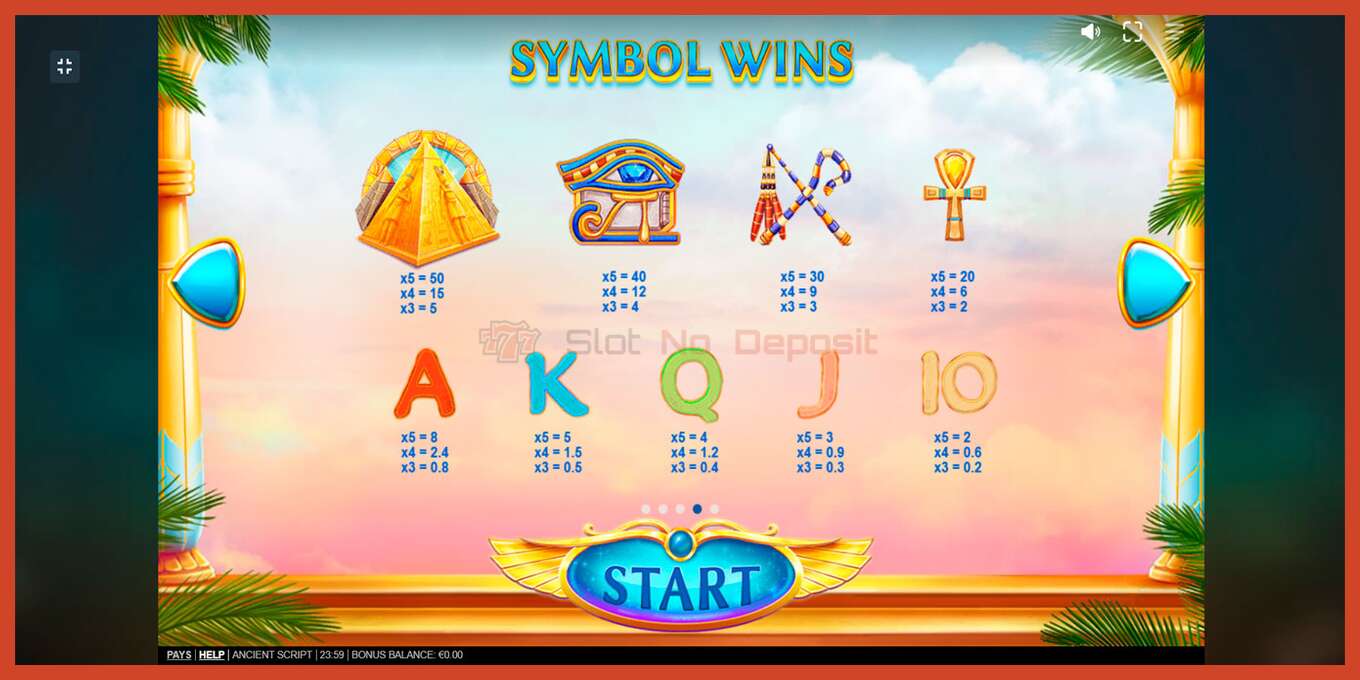 Slot screenshot: Ancient Script no deposit, number - 2