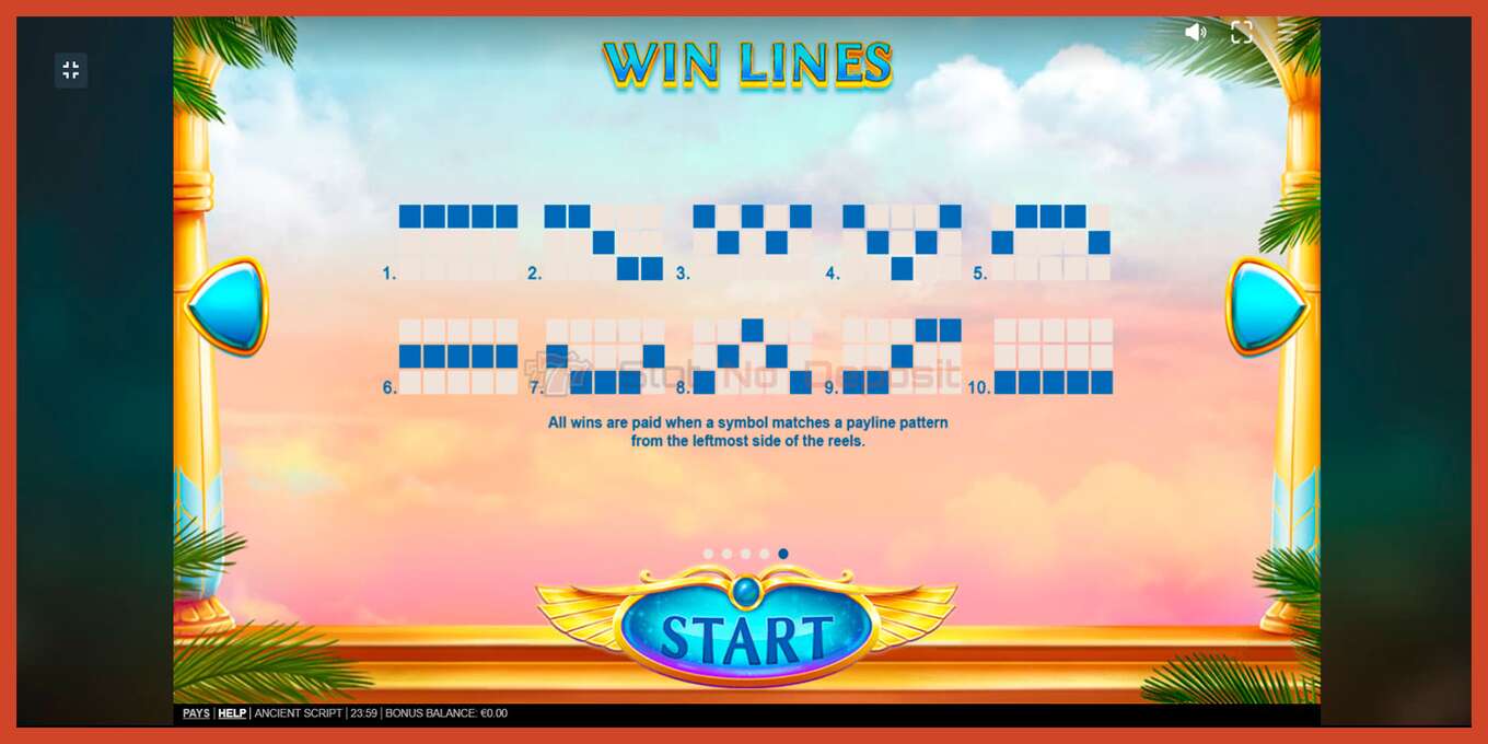 Slot screenshot: Ancient Script no deposit, number - 3