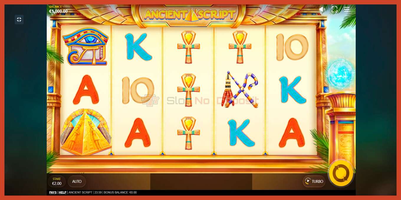 Slot screenshot: Ancient Script no deposit, number - 4