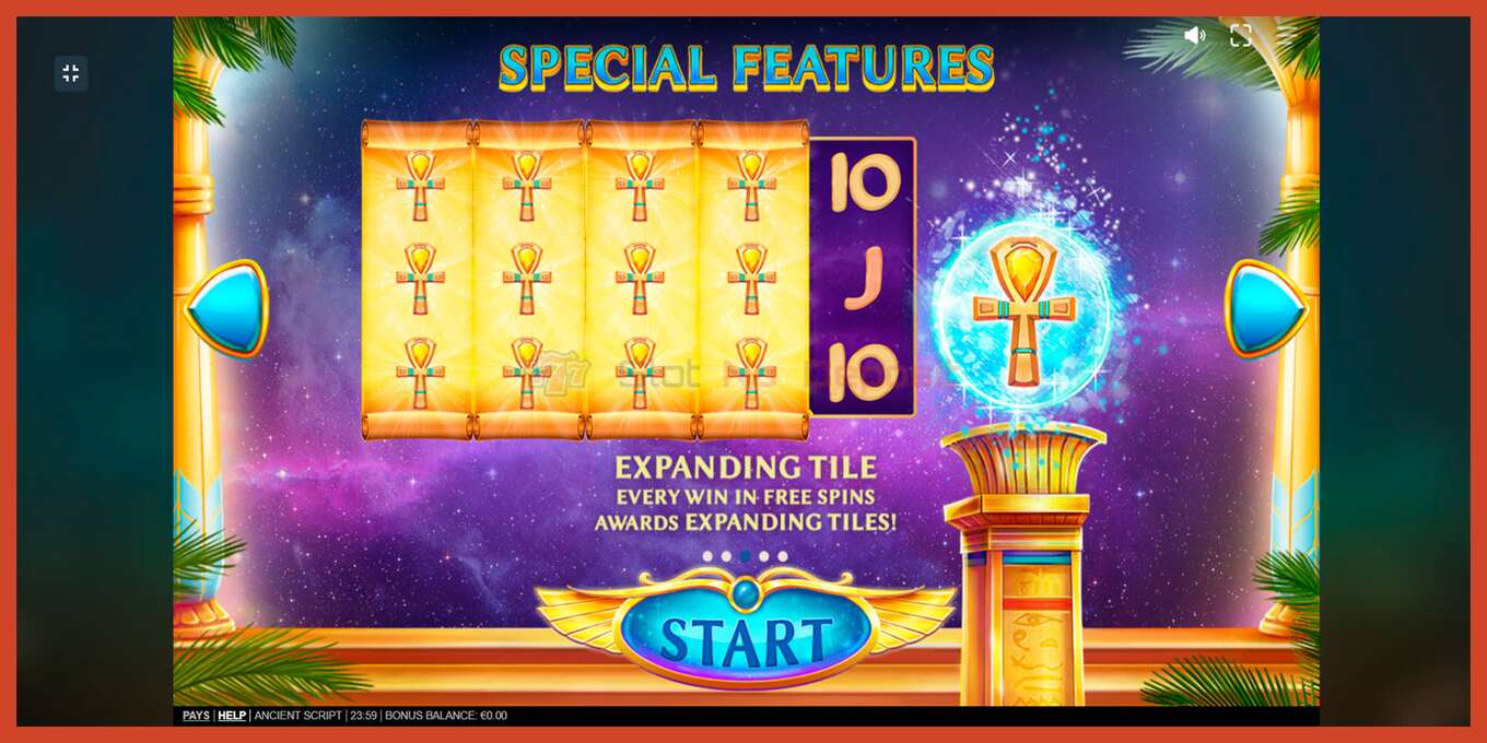 Slot screenshot: Ancient Script no deposit, number - 8