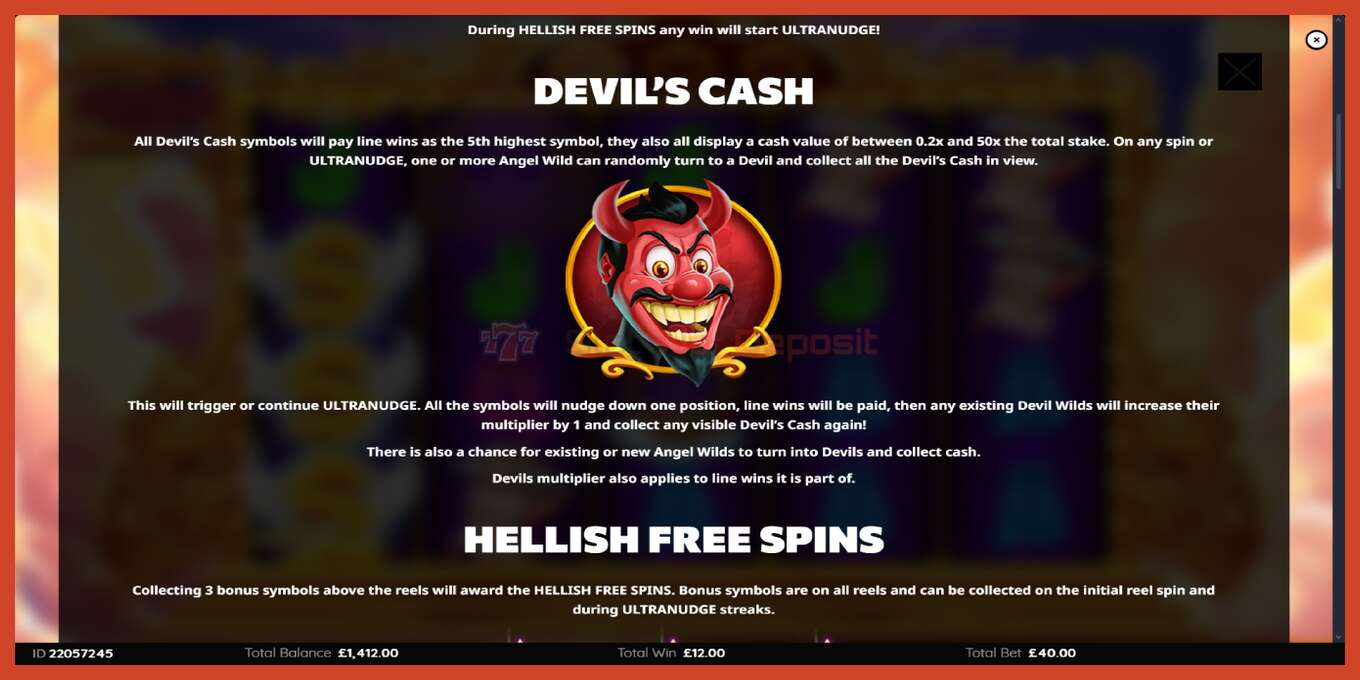 Slot screenshot: Angels vs Devils no deposit, number - 5